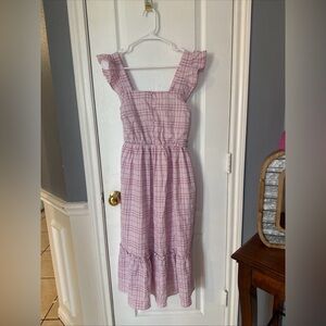 By The River Anthropologie Tiered Pink Plaid Midi‎ Dress Flutter Sleeve Medium